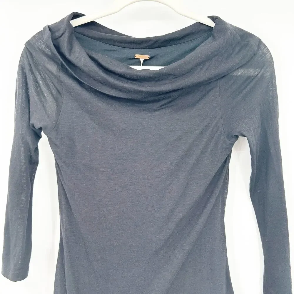 Free People Wednesdaycore Goth Wool Blend Ruffle 3/4 Sleeve Sweater Dress Size 0